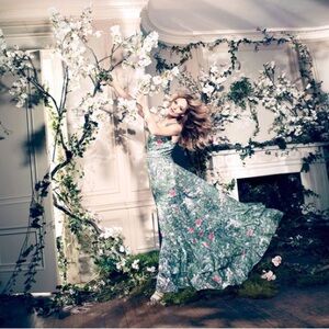 Rare Green Floral Maxi Dress with Pink Accents Vanessa Paradis collection